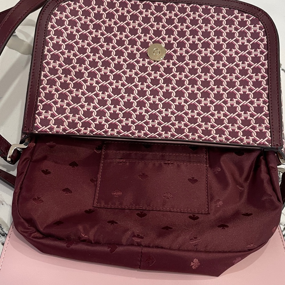 Kate Spade Maroon, Spade Patterned Crossbody Bag, Like New, Used Only One Time - Picture 7 of 14